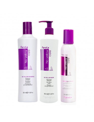 Fanola No Yellow Shampoo 350ml e Maschera 350ml Schiuma 250ml Capelli Biondi